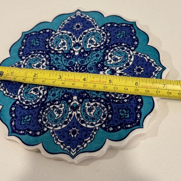 Turkish Ceramic Mandala tile Trivet Round Blue & White - Picture 4 of 4
